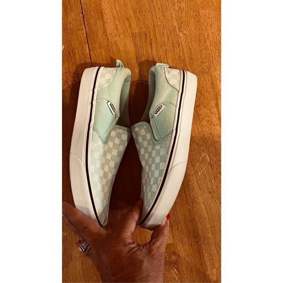 Vans Mint Green Checkered Slip On Sneakers Missy Size 5.5 - Picture 5 of 11